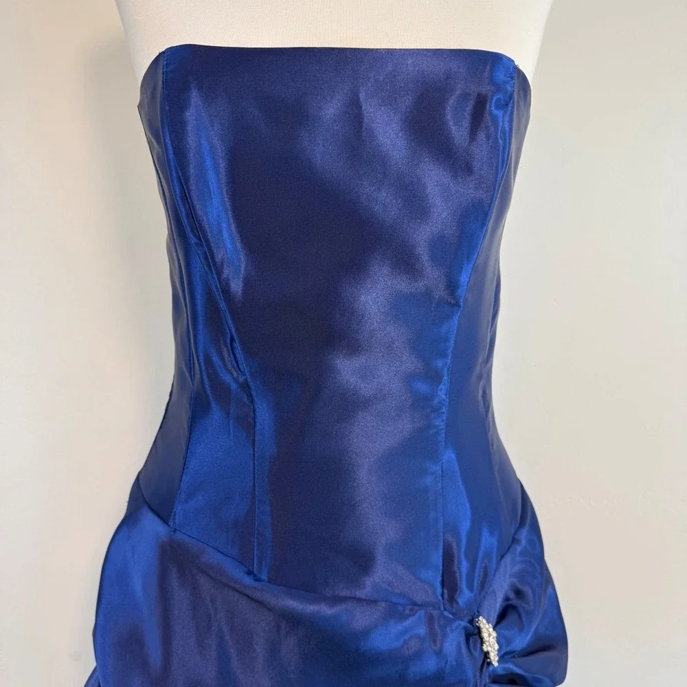 Jessica McClintock Gunne Sax Blue Satin Mini‎ Dress Vintage Y2K Bubble Hem Prom